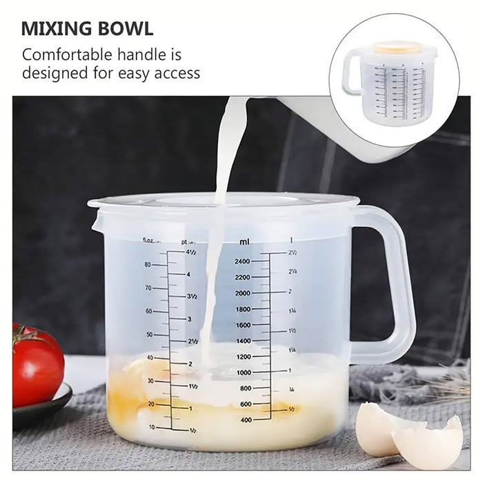 2.5L Plastic Measuring Bowl with Lid and Scale Markings