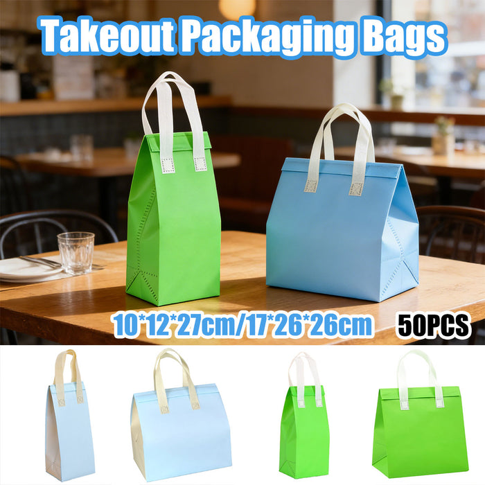 50 Pcs Coffee Takeaway Bags with Handle Self-Adhesive Waterproof in 2 Colors 2 Sizes
