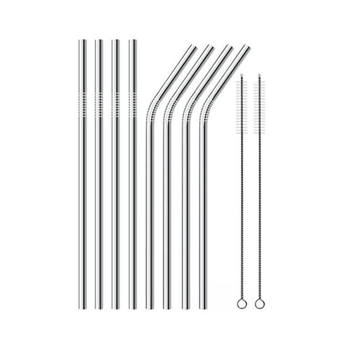 10Pcs Stainless Steel Drinking Straws with Cleaning Brushes