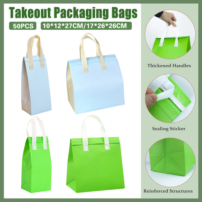 50 Pcs Coffee Takeaway Bags with Handle Self-Adhesive Waterproof in 2 Colors 2 Sizes