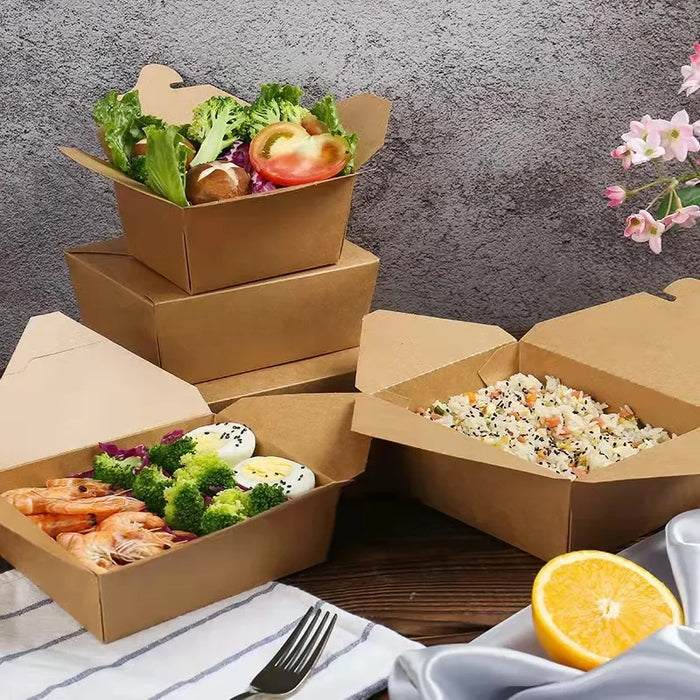 200 Pcs Kraft Paper Lunch Boxes 11 Styles Disposable Takeaway Food Containers