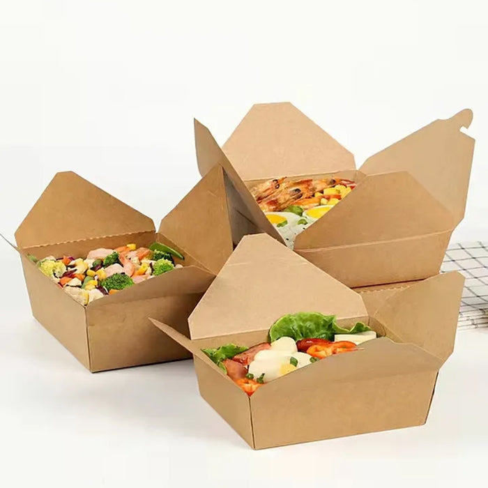 200 Pcs Kraft Paper Lunch Boxes 11 Styles Disposable Takeaway Food Containers