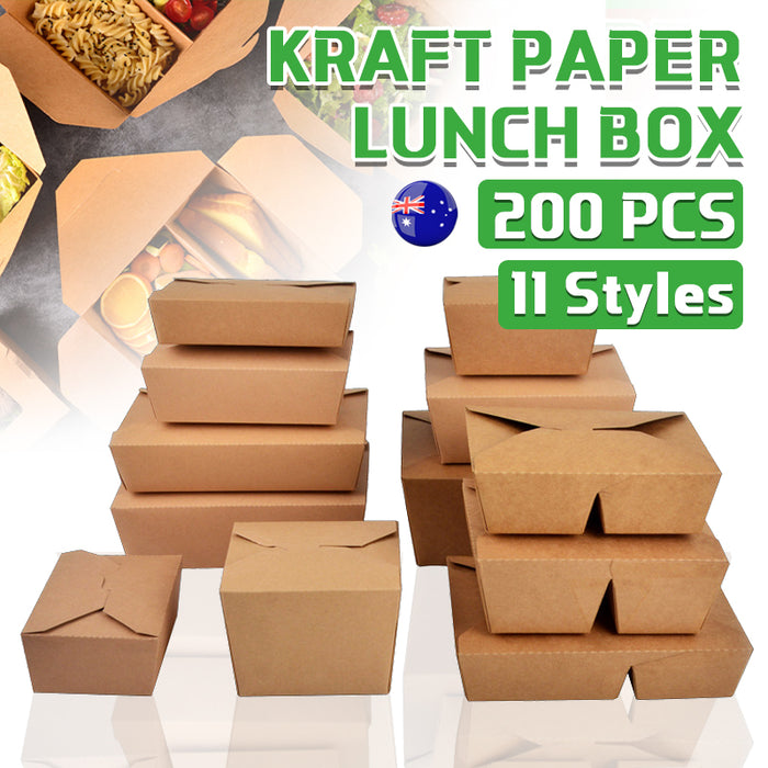 200 Pcs Kraft Paper Lunch Boxes 11 Styles Disposable Takeaway Food Containers