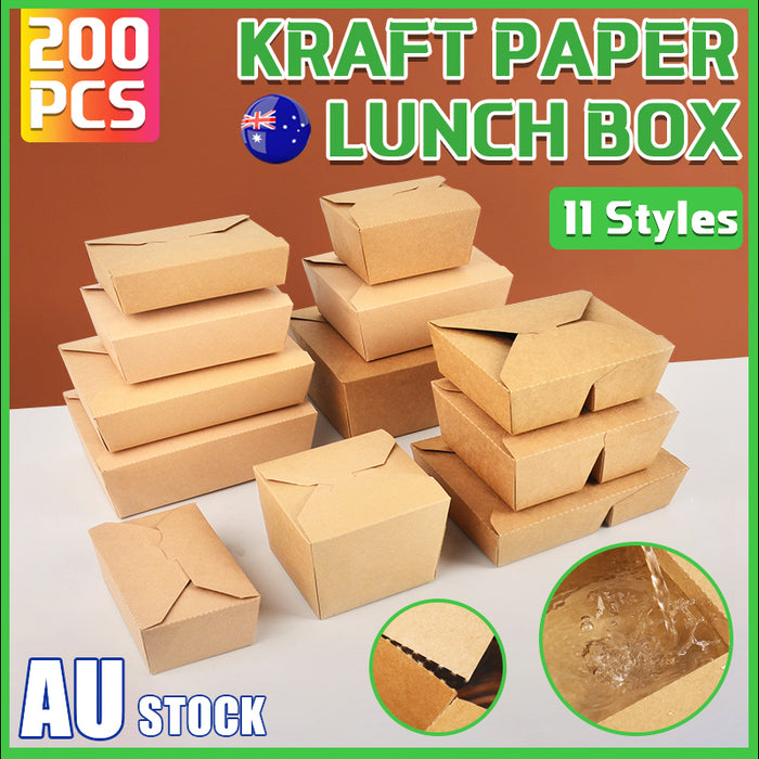 200 Pcs Kraft Paper Lunch Boxes 11 Styles Disposable Takeaway Food Containers