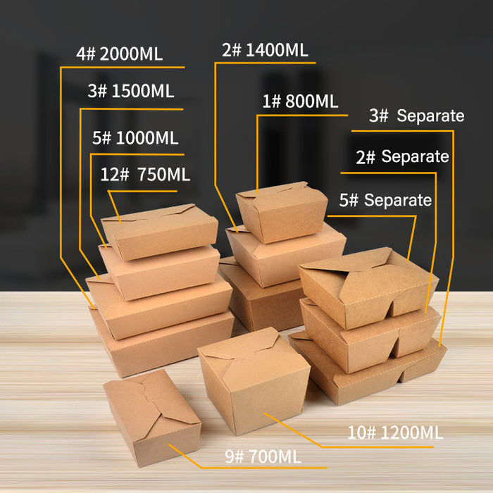 200 Pcs Kraft Paper Lunch Boxes 11 Styles Disposable Takeaway Food Containers