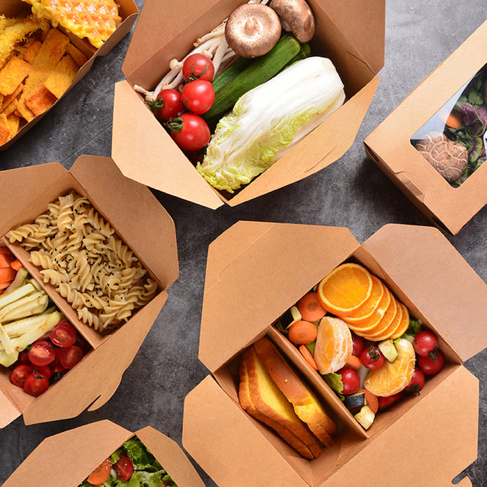200 Pcs Kraft Paper Lunch Boxes 11 Styles Disposable Takeaway Food Containers