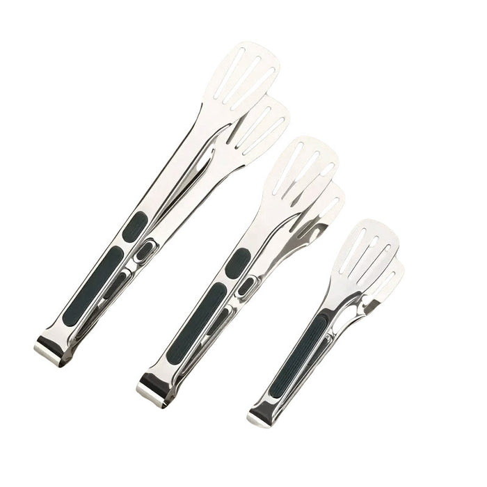 3 Pcs Stainless Steel Food Tongs Slotted Silicone Handle Set