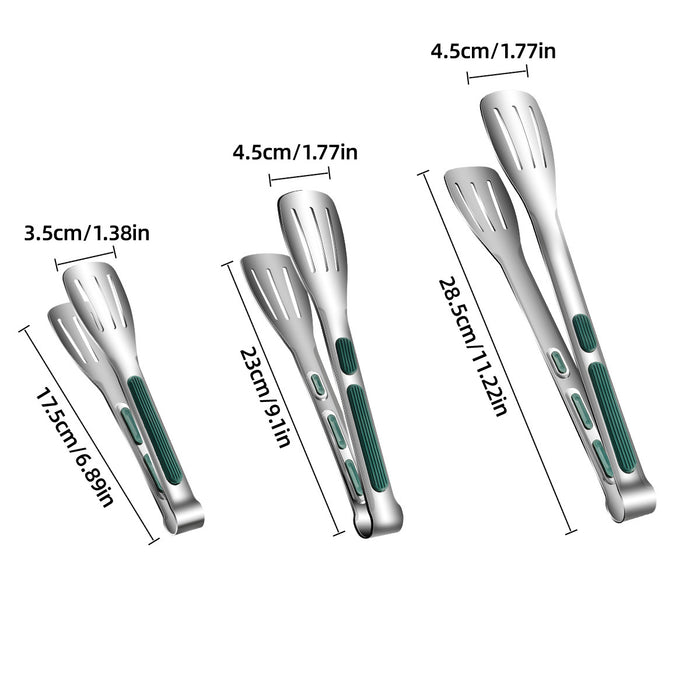 3 Pcs Stainless Steel Food Tongs Slotted Silicone Handle Set