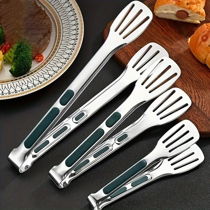 3 Pcs Stainless Steel Food Tongs Slotted Silicone Handle Set