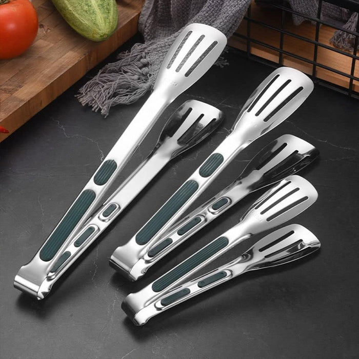 3 Pcs Stainless Steel Food Tongs Slotted Silicone Handle Set