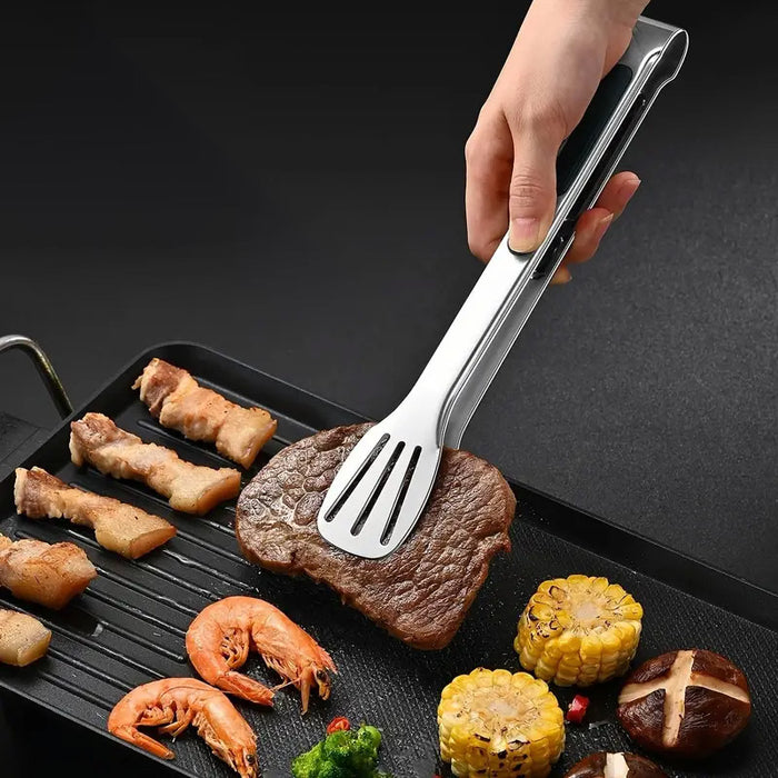 3 Pcs Stainless Steel Food Tongs Slotted Silicone Handle Set