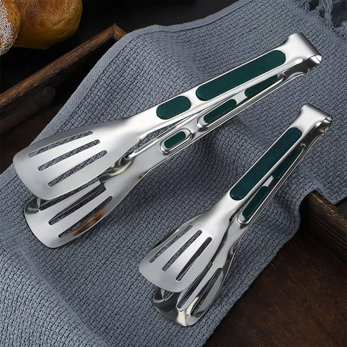3 Pcs Stainless Steel Food Tongs Slotted Silicone Handle Set