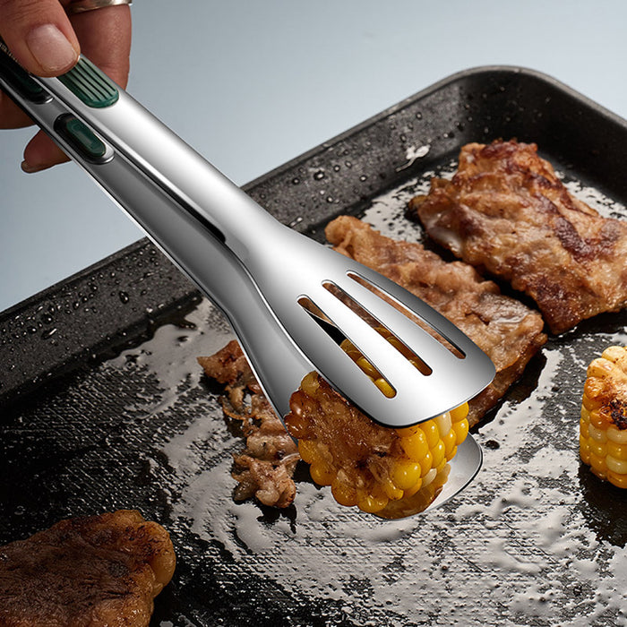 3 Pcs Stainless Steel Food Tongs Slotted Silicone Handle Set