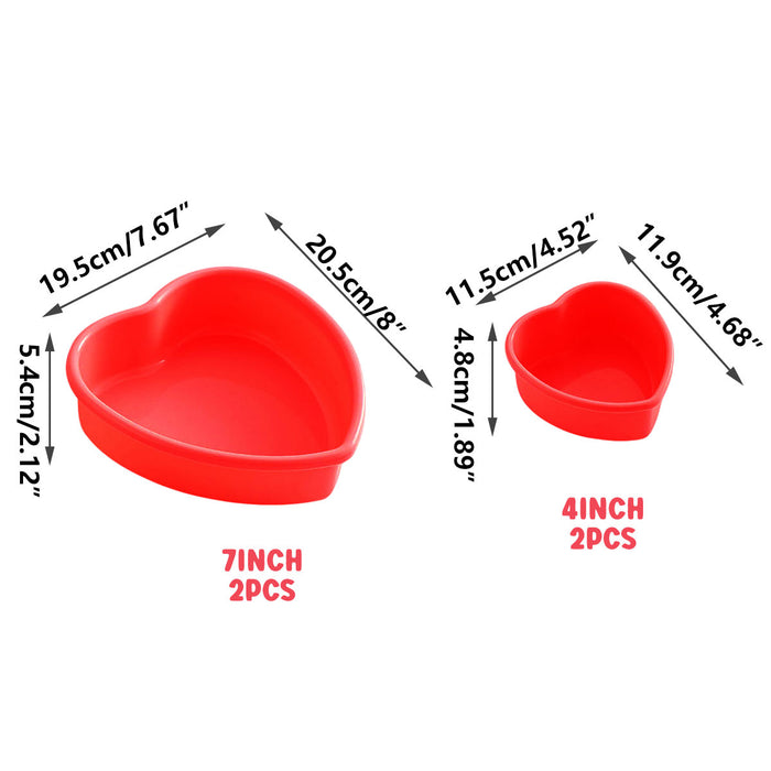 4PCS Heart Silicone Cake Moulds Non Stick Dessert Trays