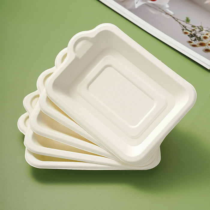 100Pcs Thickened Degradable Paper Plates Rectangular Eco-Friendly Design