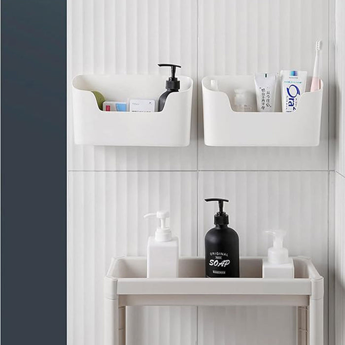 2PCS Wall Mounted Storage Rack Set Self Adhesive White