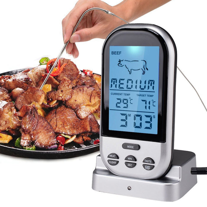 Wireless Remote Cooking Thermometer with Timer, Silver Grey