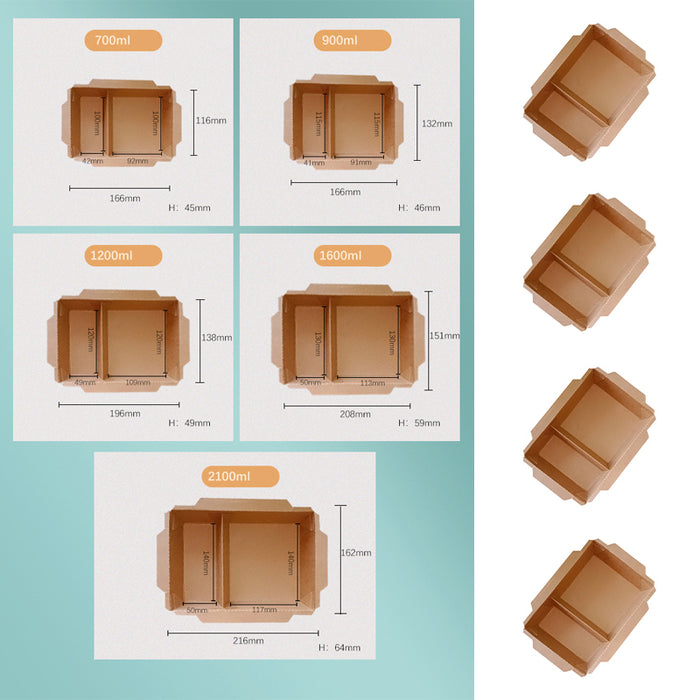 200Pcs Brown Kraft Paper Lunch Boxes with PET Lid Leakproof Compostable
