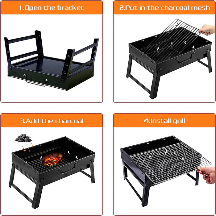 Portable Foldable Charcoal BBQ Grill Iron Steel 35 x 20 x 26 cm for Camping