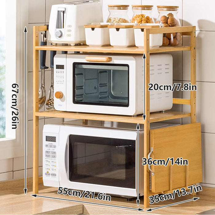 Expandable Microwave Rack Shelf Adjustable Bamboo With Hooks