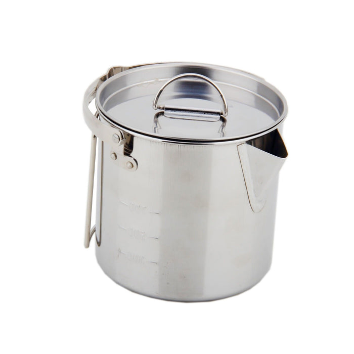 1.2L Stainless Steel Camping Kettle with Lid for Hiking Picnic