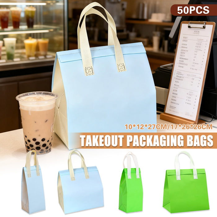 50 Pcs Coffee Takeaway Bags with Handle Self-Adhesive Waterproof in 2 Colors 2 Sizes