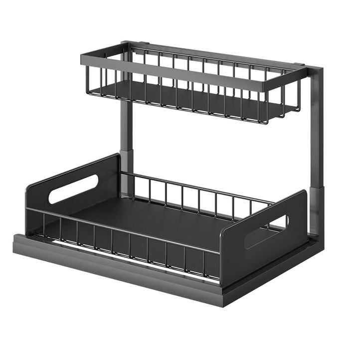 Two Tier Metal Storage Rack with Sliding Basket Black