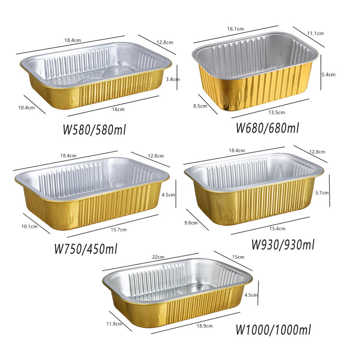 50Pcs Thickened Aluminum Foil Containers with Plastic Lids – Rectangular & Round