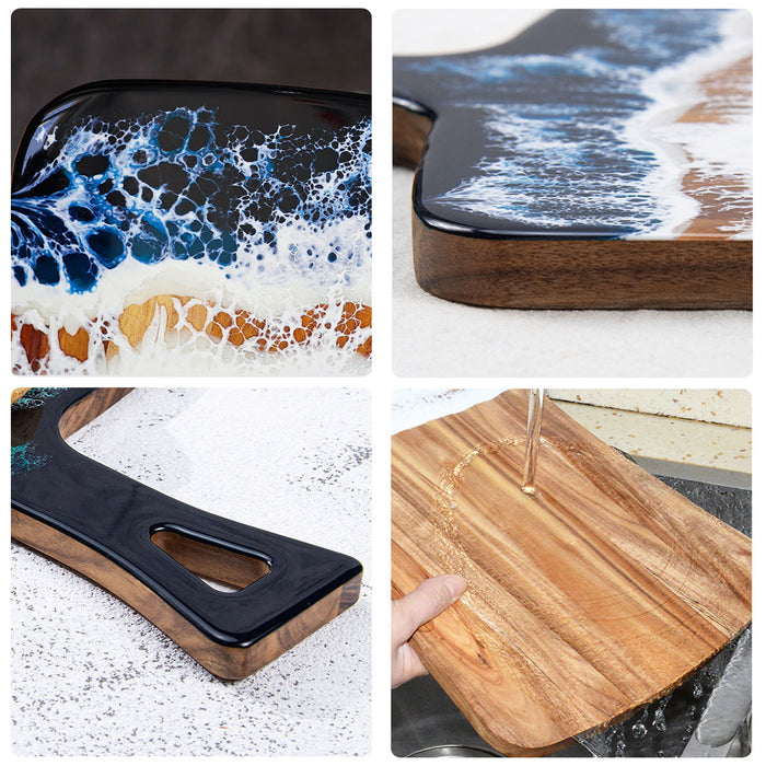 Wave Cutting Board Wood With Resin Coating Handle 36cm