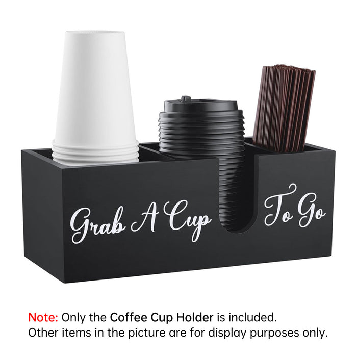 Wood Coffee Cup Straw Holder 3-Compartment Countertop Organizer