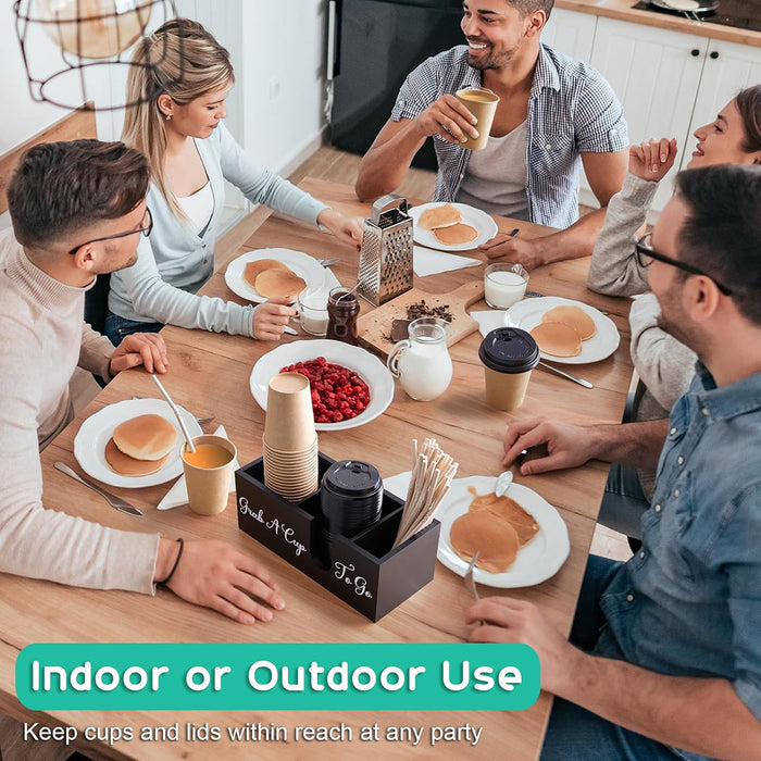 Wood Coffee Cup Straw Holder 3-Compartment Countertop Organizer