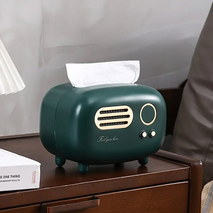 Vintage Radio Tissue Box with Storage Slot in ABS Plastic