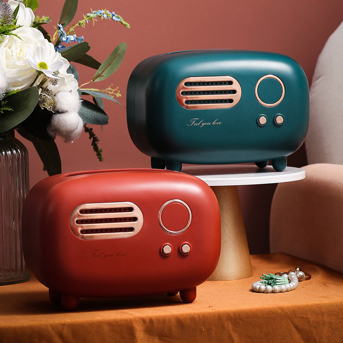 Vintage Radio Tissue Box with Storage Slot in ABS Plastic