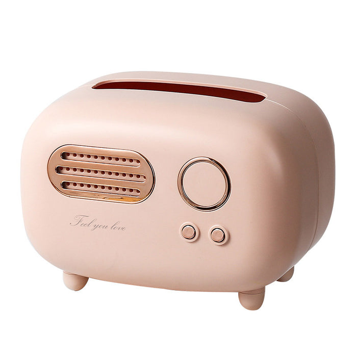 Vintage Radio Tissue Box with Storage Slot in ABS Plastic