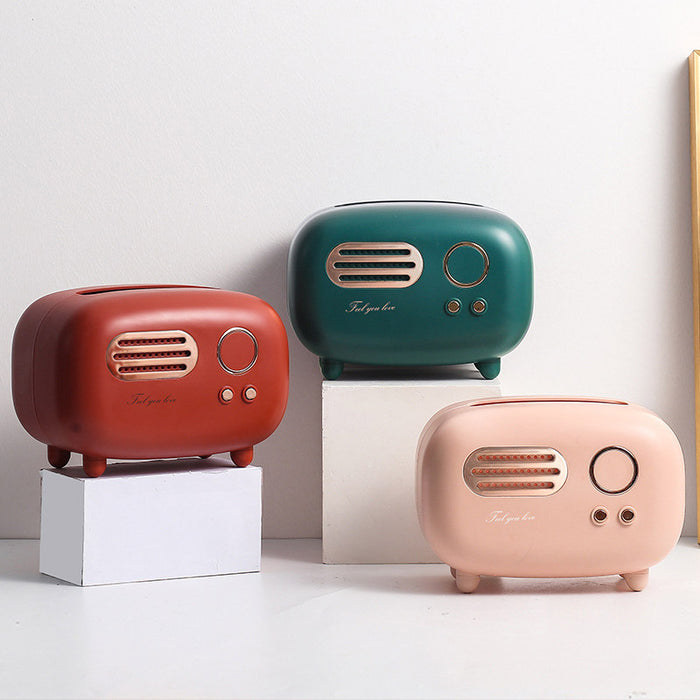 Vintage Radio Tissue Box with Storage Slot in ABS Plastic
