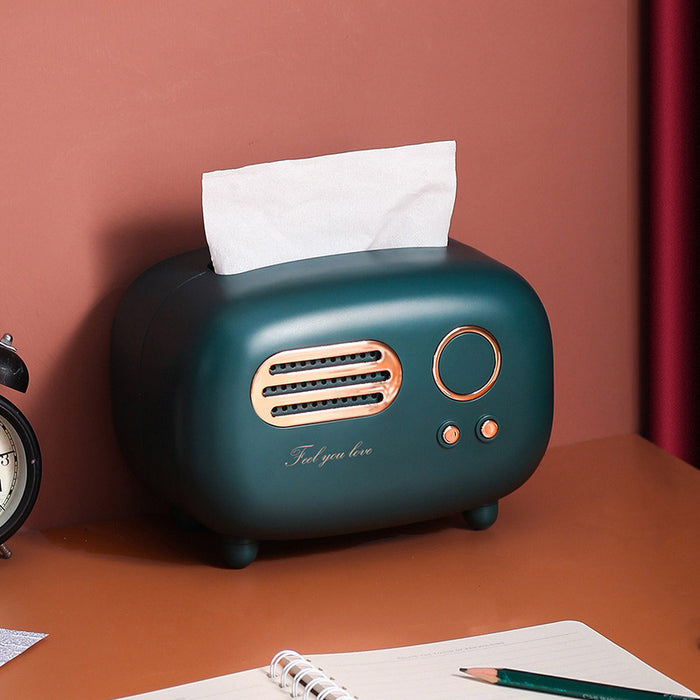 Vintage Radio Tissue Box with Storage Slot in ABS Plastic