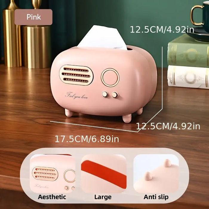 Vintage Radio Tissue Box with Storage Slot in ABS Plastic