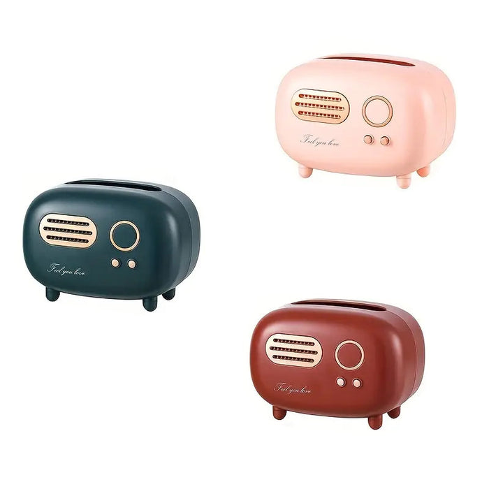Vintage Radio Tissue Box with Storage Slot in ABS Plastic