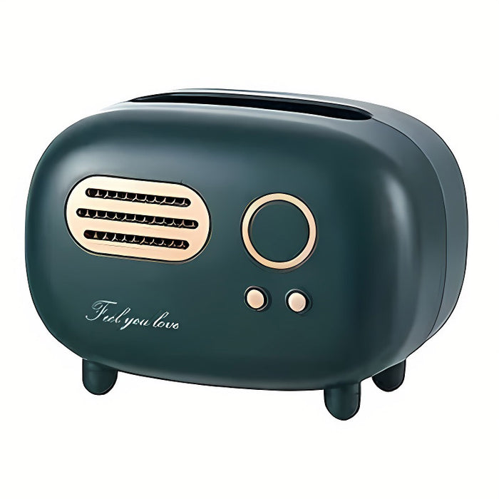Vintage Radio Tissue Box with Storage Slot in ABS Plastic