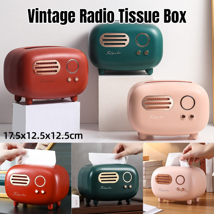 Vintage Radio Tissue Box with Storage Slot in ABS Plastic