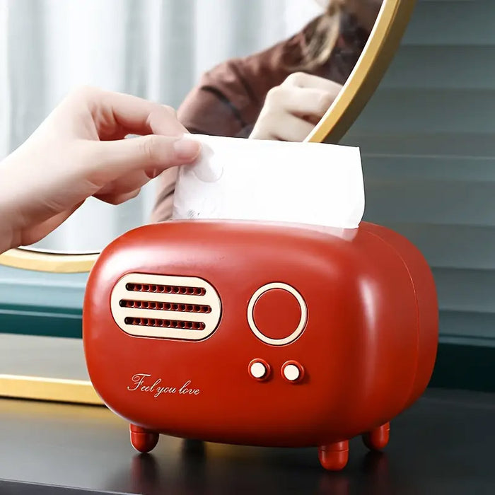 Vintage Radio Tissue Box with Storage Slot in ABS Plastic