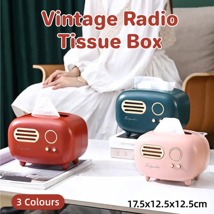 Vintage Radio Tissue Box with Storage Slot in ABS Plastic
