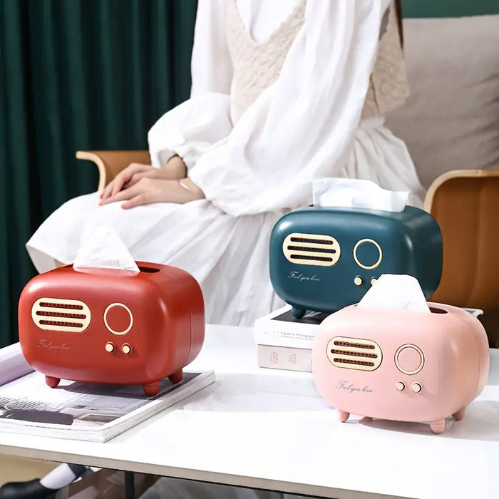 Vintage Radio Tissue Box with Storage Slot in ABS Plastic