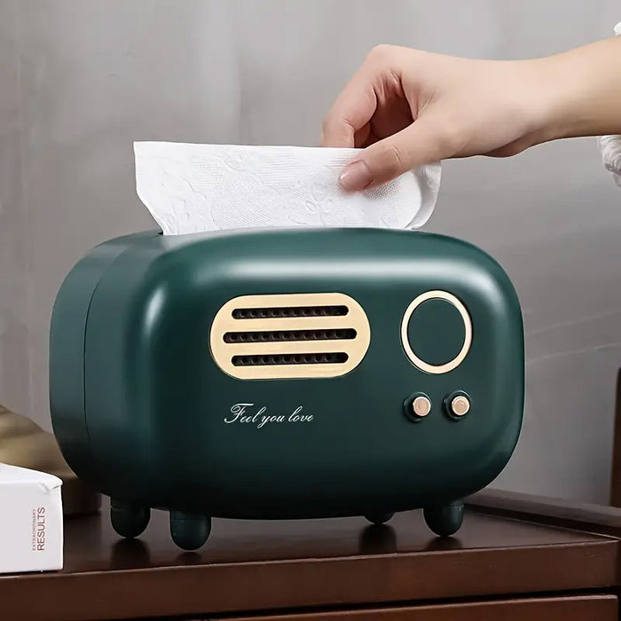 Vintage Radio Tissue Box with Storage Slot in ABS Plastic