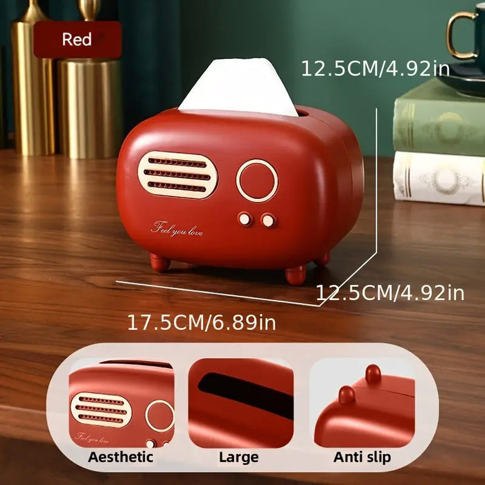 Vintage Radio Tissue Box with Storage Slot in ABS Plastic