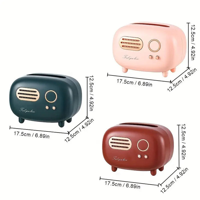 Vintage Radio Tissue Box with Storage Slot in ABS Plastic