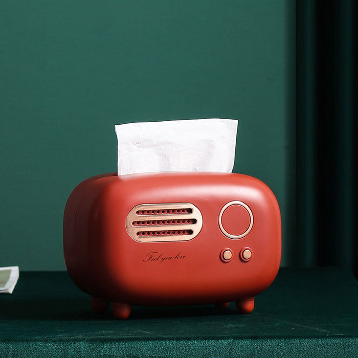 Vintage Radio Tissue Box with Storage Slot in ABS Plastic