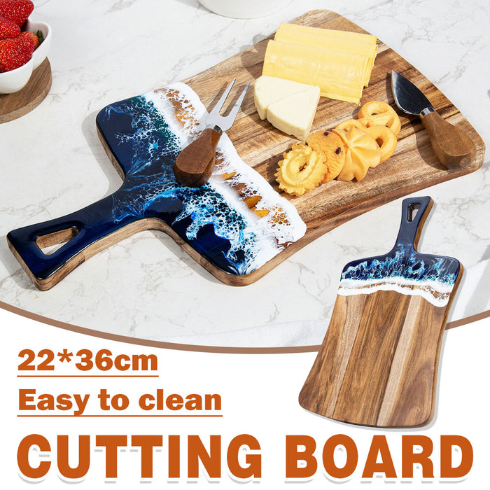 Wave Cutting Board Wood With Resin Coating Handle 36cm