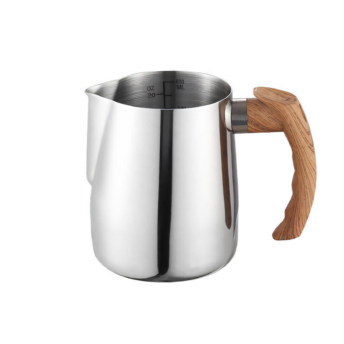 Milk Frothing Pitcher with Wooden Handle Inner Scale 600ml 900ml
