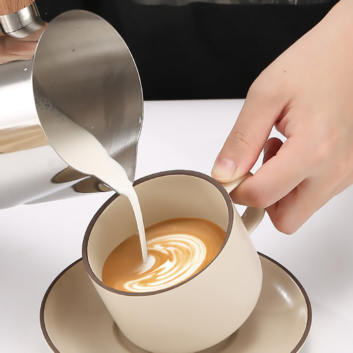 Milk Frothing Pitcher with Wooden Handle Inner Scale 600ml 900ml